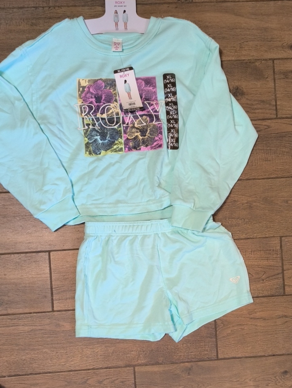 Roxy Aqua Floral Logo Kids Pajama Set